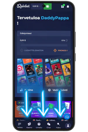 Rainbet virallinen verkkosivusto Android lataus-painikkeella
